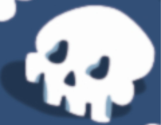 A white skull against a dark blue background.