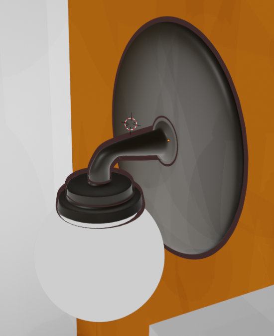 A 3D rendering of a wall lamp. Dark brown outlines surround the model, clipping into surfaces.