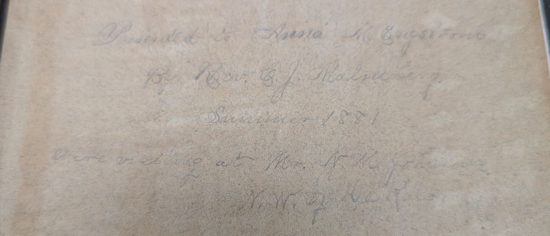 An inscription on the front endpaper, shown in its original form.